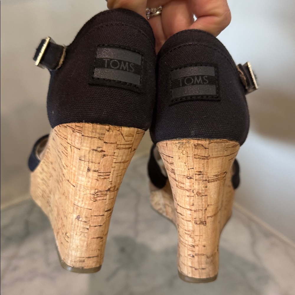 Toms Black Cork Wedge Sandals - Picture 5 of 5